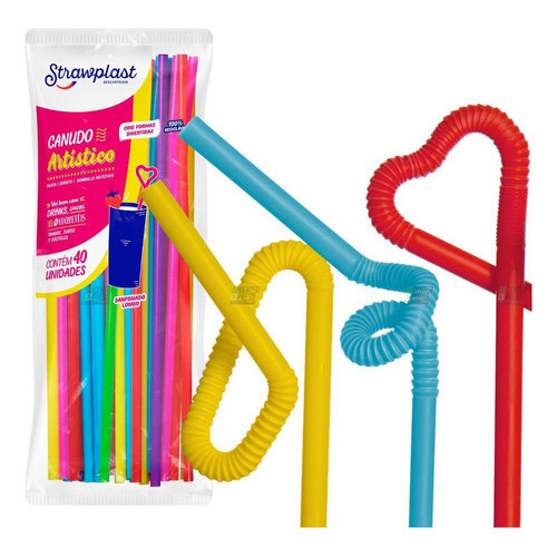Canudo Decorativo Artístico Flexível Pacote com 40 Unidades