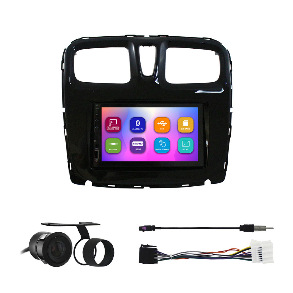 Kit Multimídia 7 Pol Logan Sandero 2016 2017 2018 2019 2020 Espelhamento Android Ios 2 Din Black Piano Camera Ré em Oferta na Shopee