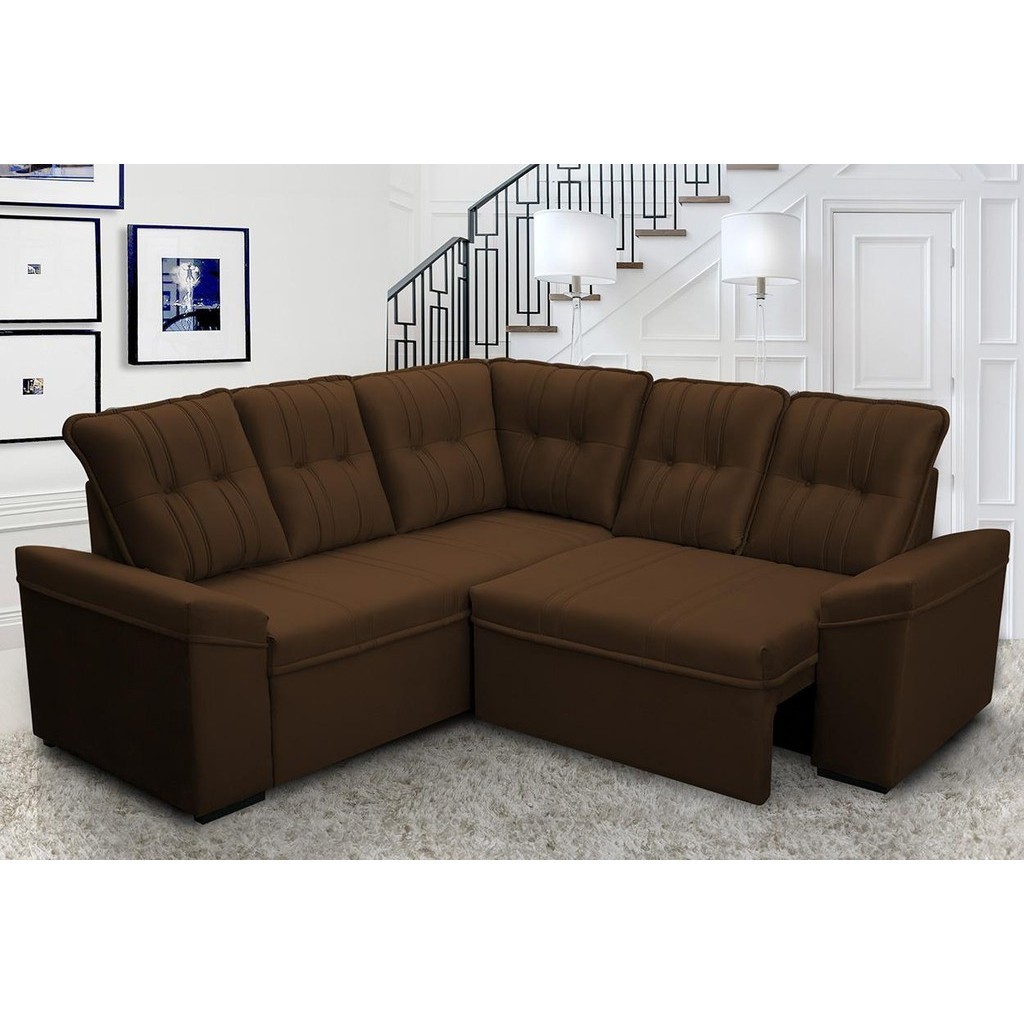 Sofá Canto London Marrom Suede Velut - King House - Home & Living