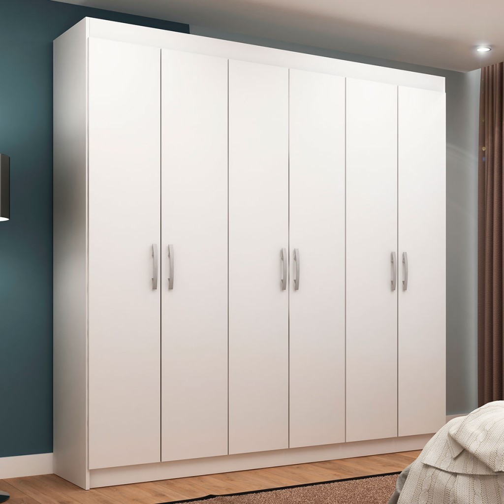 Guarda-Roupa Casal Montreal 6 Portas 2 Gavetas Branco - Evidência Móveis em Oferta na Shopee