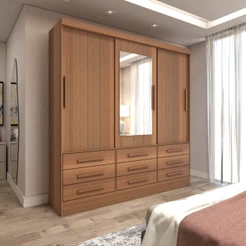Guarda-Roupa Casal Ferrara 3 Portas 9 Gavetas com Espelho