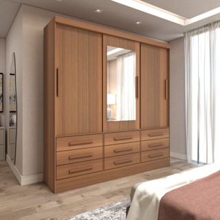 Guarda-Roupa Casal Ferrara 3 Portas 9 Gavetas com Espelho em Oferta na Shopee