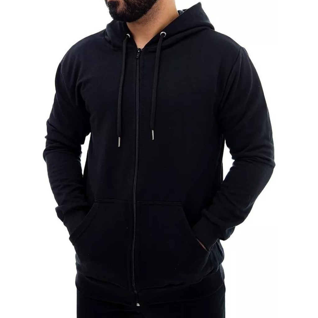 Moletom Masculino Liso Abrigo  Blusa Moleton Capuz e Ziper