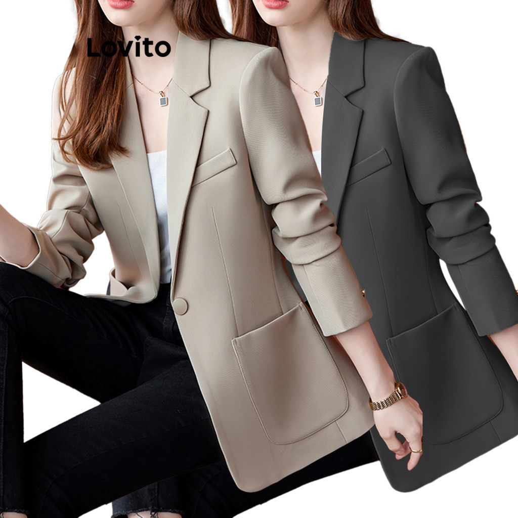 Lovito Blazer Lisa com Botões na Frente Elegante para Mulheres LNE21205 (Multicolorido)