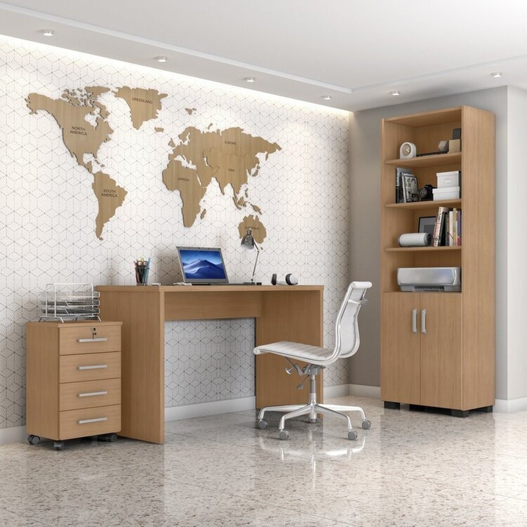 Kit 3 Peças com Escrivaninha Gávea, Gaveteiro e Armário Espresso Móveis Marrom em Oferta na Shopee