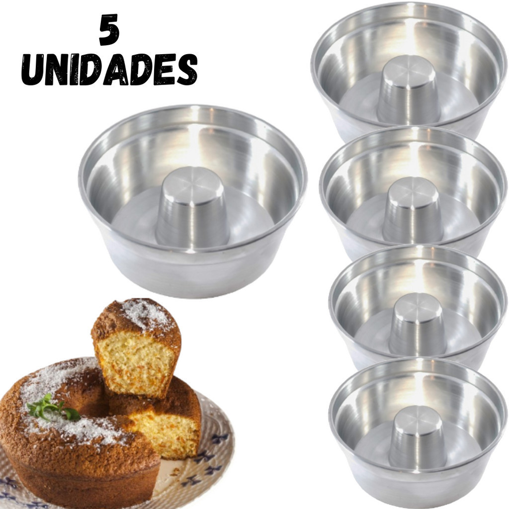 KIT - 5 Formas para Bolo com furo 24,22,20,18,16cm bolo Torta Suíça Pudim