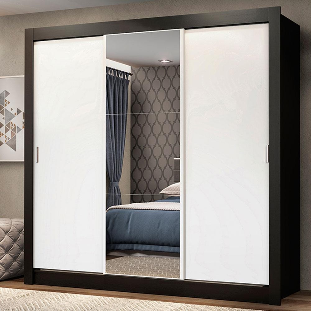 Guarda Roupa Casal Madesa Mônaco 3 Portas de Correr com Espelho - Preto/Branco em Oferta na Shopee