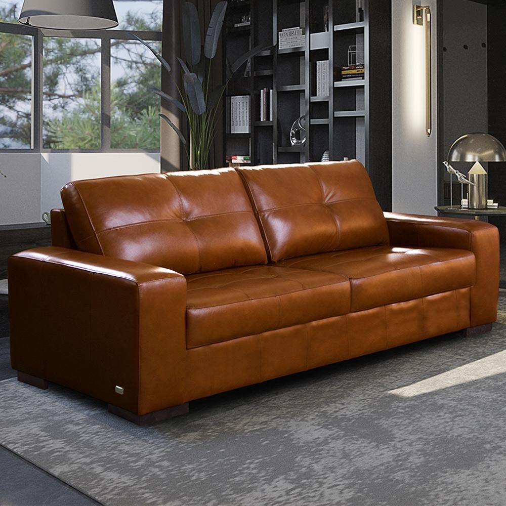 Imagem Sofá Decorativo 2 Lugares Turim 150cm Couro Conhaque G58 - Gran Belo