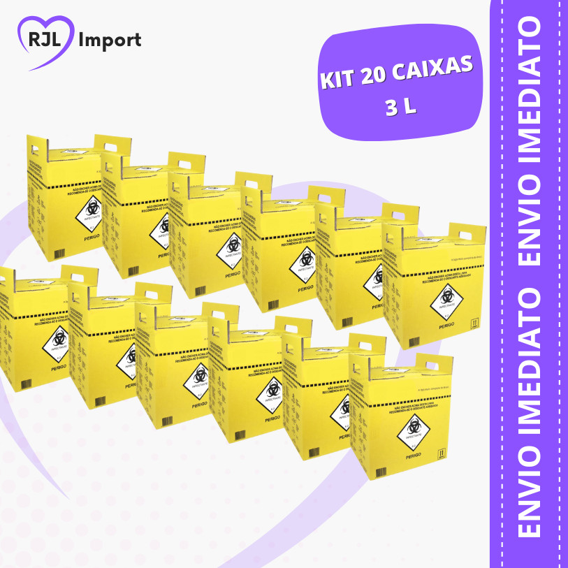 KIT 20 CAIXAS - Caixa Perfuro Cortante Coletor (03-Litros) - AMARELA em Oferta na Shopee