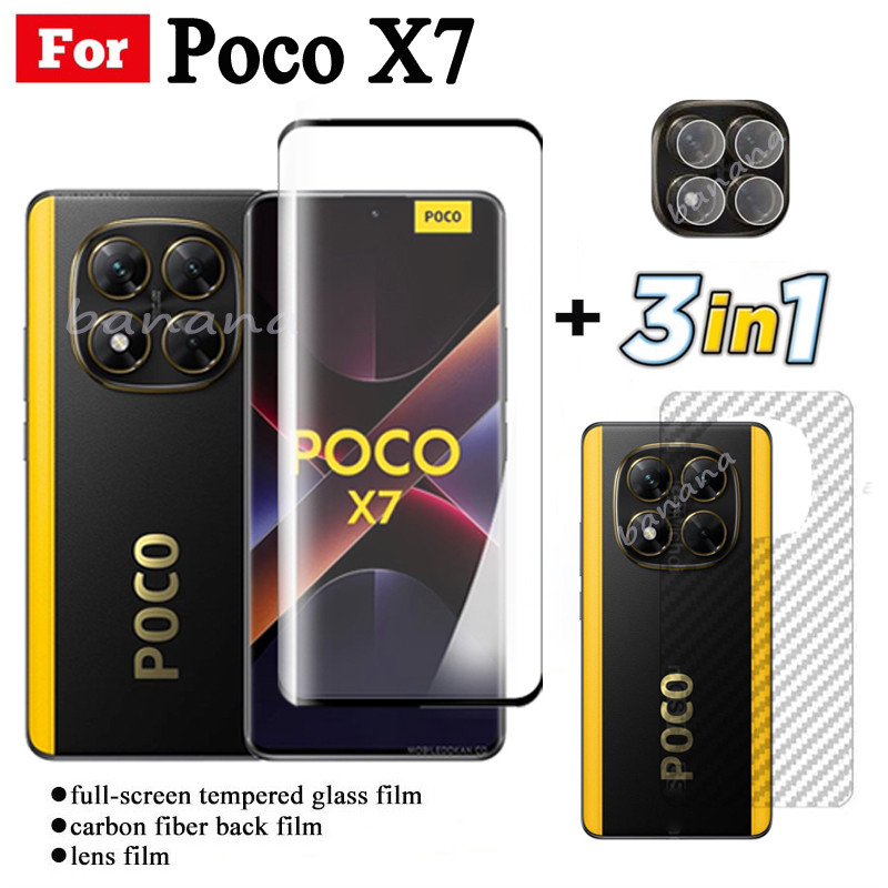 3 Em 1 Poco X7 Vidro Temperado Para PocoX7 X7 Pro C75 C65 C61 Protetor De Tela Lente Da Câmera Cobertura Completa Filme