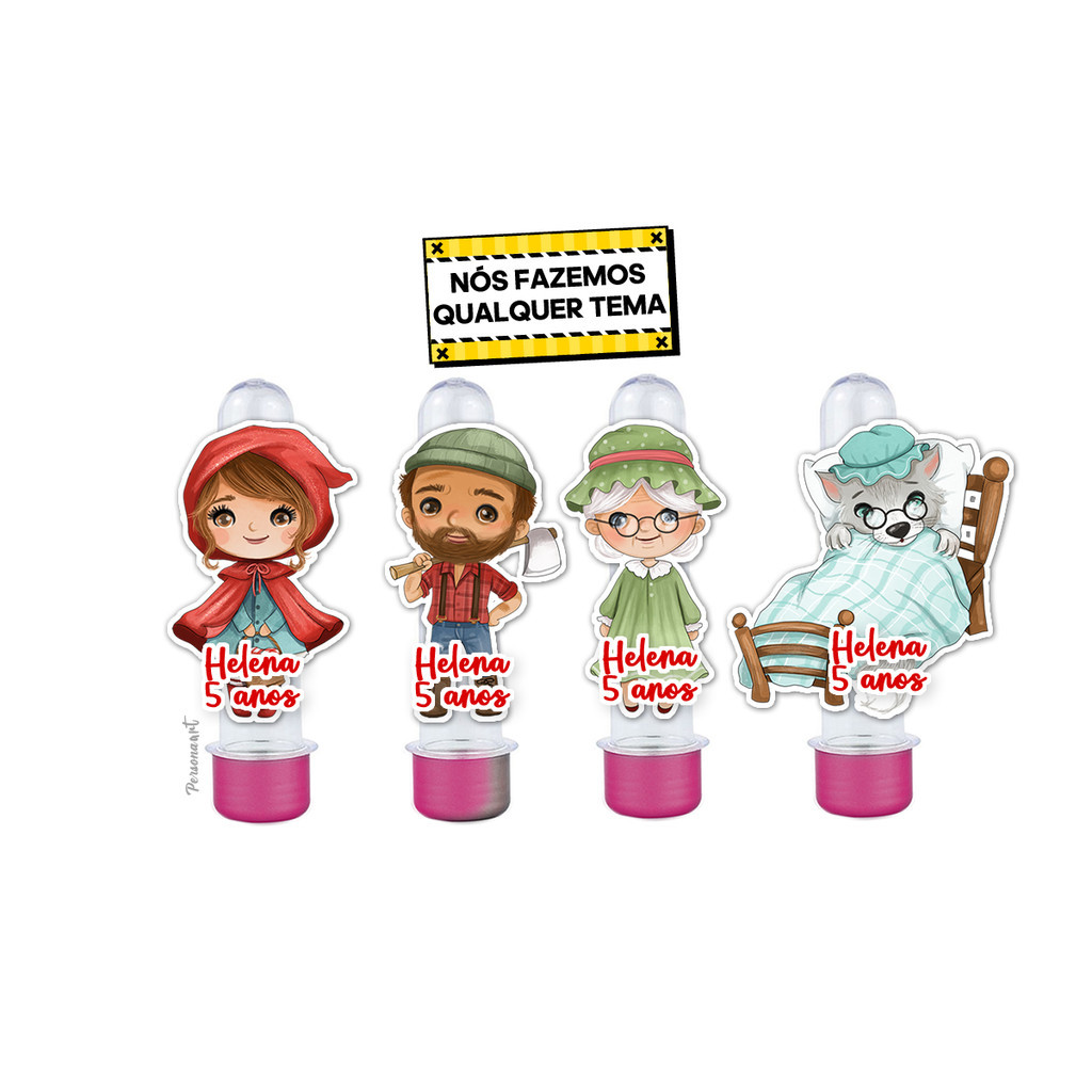 15 Apliques 3d para Tubete 13cm Aplique Tag Topper Personalizados Chapeuzinho Desenho 3D