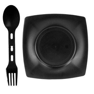 Kit Prato Preto Quadrado 22x22cm + Talher Dobrável Preto em Oferta na Shopee
