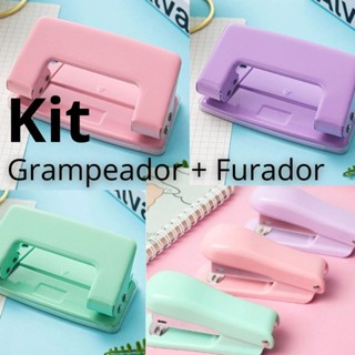 Grampeador + Furador Coloridos Tom Pastel Papelaria Fofa em Oferta na Shopee