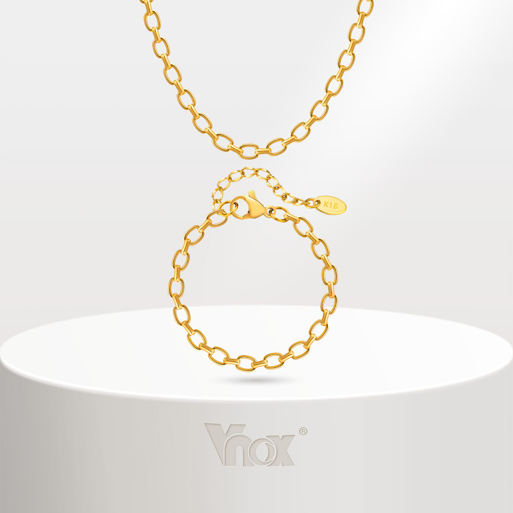 Vnox Minimalista Aço Inoxidável 18K Banhado A Ouro Pulseira Colar Conjuntos De Jóias Para Mulheres , Corrente De Ligação