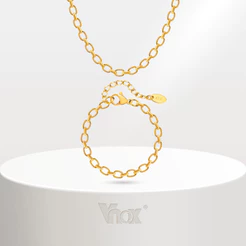 Vnox Minimalista Aço Inoxidável 18K Banhado A Ouro Pulseira Colar Conjuntos De Jóias Para Mulheres , Corrente De Ligação