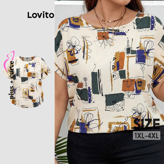 Lovito Blusa Plus Size Curve Elegante Padrão Geométrico para Mulheres LBL18302 em Oferta na Shopee