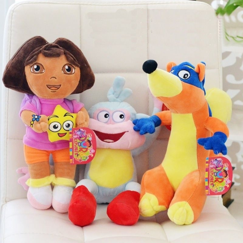 3 pçs/lote 25cm aventureado Dora macaco botas Mop brinquedo de pelúcia macio recheado de carregamento vídeo e filme brin