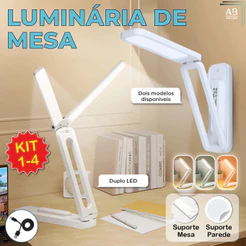Luminária de Mesa Abajur Led Dobrável 3 Tons de luz suporte articulado USB Bivolt 2 Modelos