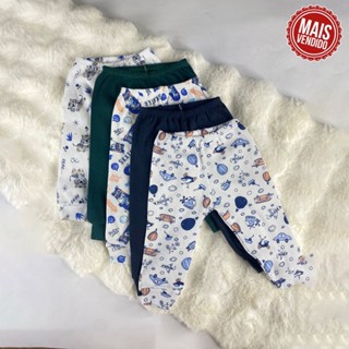 Kit com 4 Calças de Bebê Lisas e Estampadas Para Meninos Sortido Estilo Pijama Mijão 100% Algodão em Oferta na Shopee