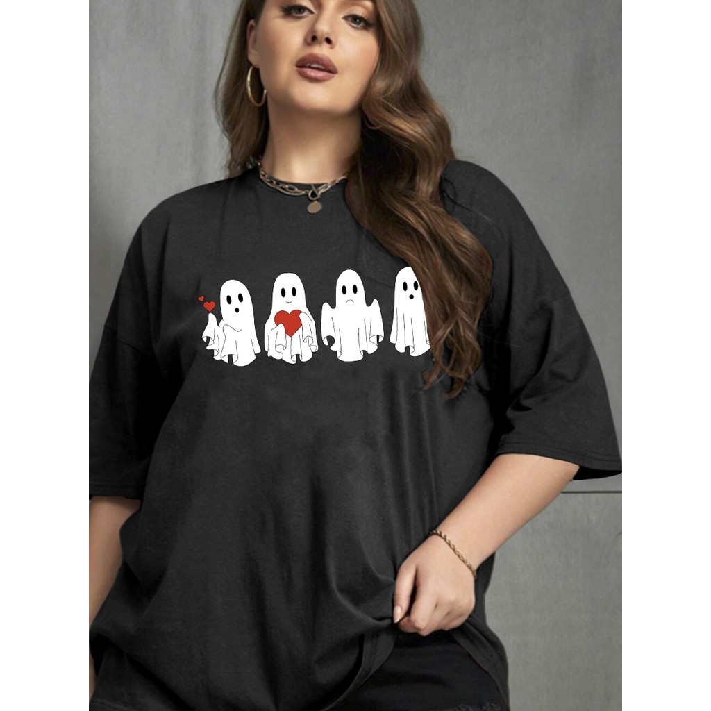 Camiseta Básica Oversized Confortável Minimalista Bordada Blusa Aesthetic Tumblr Estampa Fantasma
