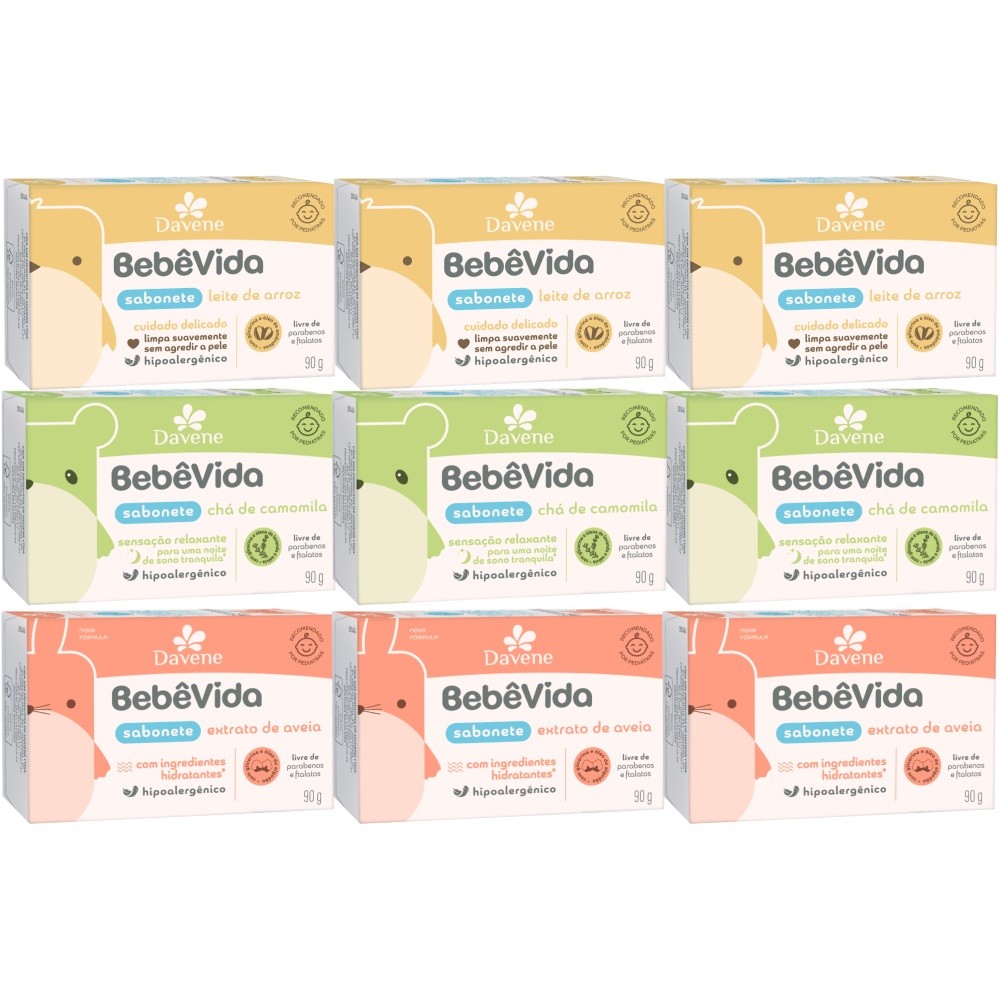 9 Sabonete Vegetal Camomila Arroz Aveia 90G Bebe Vida