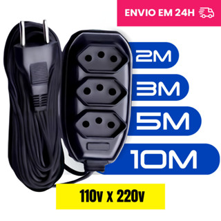 Extensão Elétrica 10 5 3 2 Metros Bivolt 10A 20A - Tomadas Tripolares Preta [Envio HOJE] em Oferta na Shopee