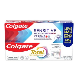 Creme Dental Colgate Sensitive Pro Alivio Imediato 110g e Creme Dental Anticárie Clean Mint Total Prevenção Ativa 90g em Oferta na Shopee