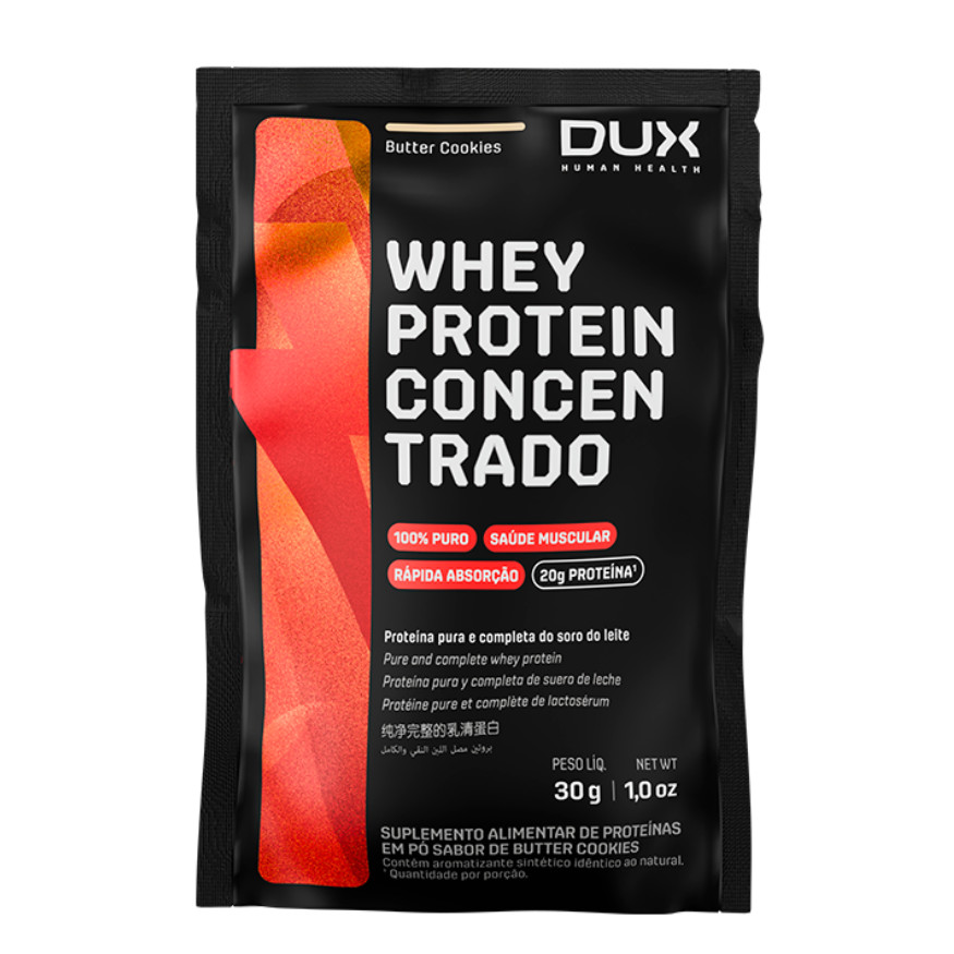 SACHE WHEY PROTEIN CONCENTRADO DUX 28G BUTTER COOKIES em Oferta na Shopee