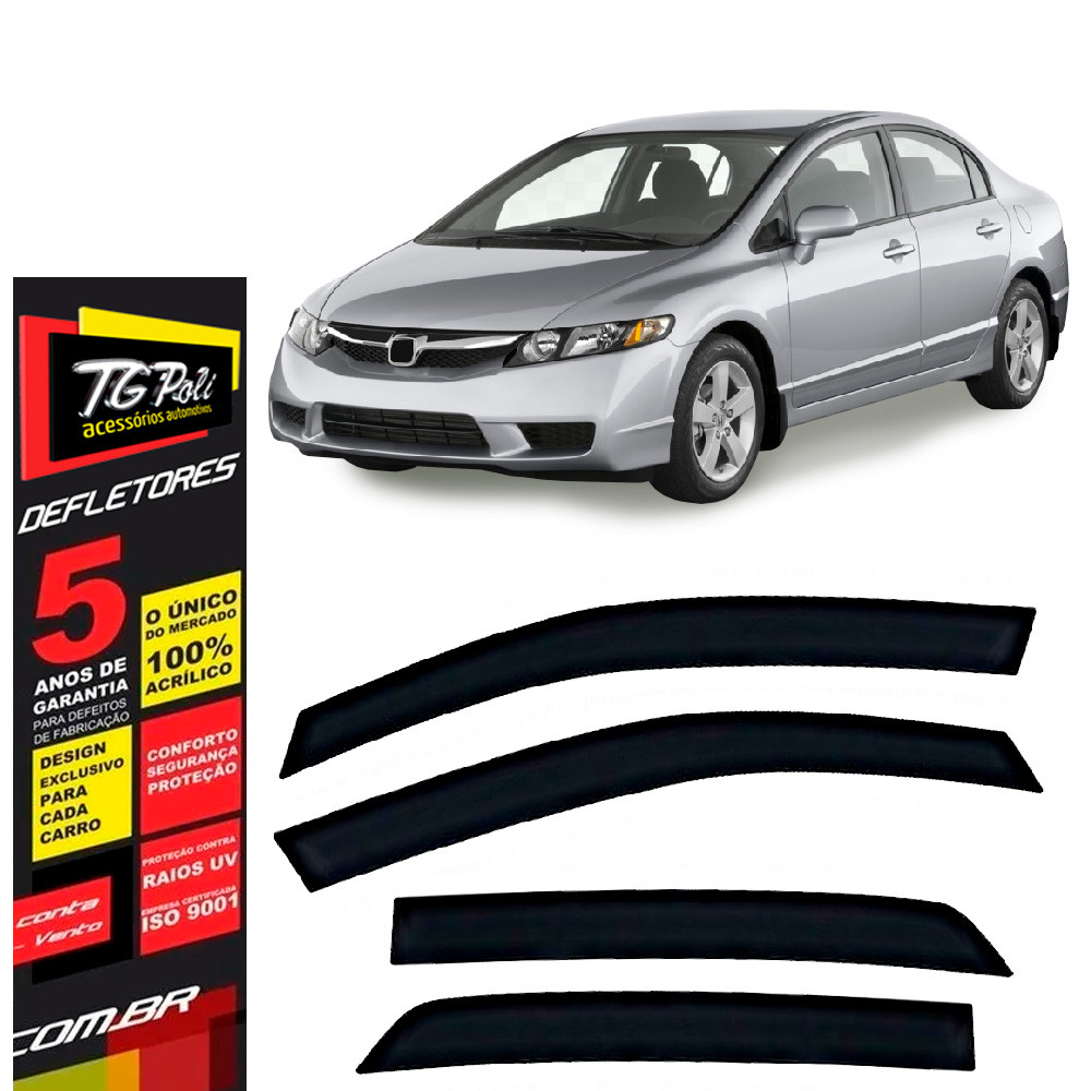 Calha de Chuva Honda Civic 2007 a 2011 4 portas TG Poli Defletor Portas Protetor Janelas Fumê em Oferta na Shopee