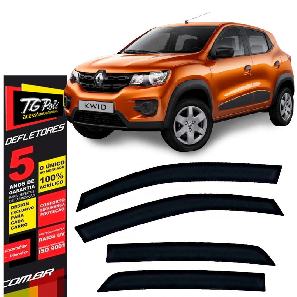 Calha de Chuva Renault Kwid 2017 a 2026 TG Poli Defletor 4 portas Protetor Janelas Fumê em Oferta na Shopee