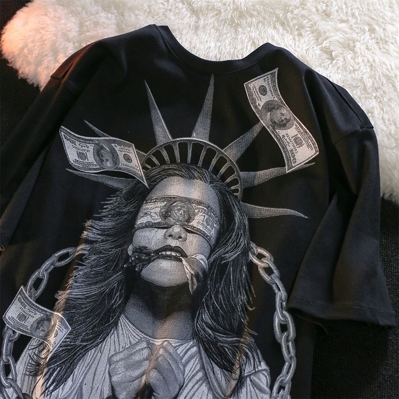 Camiseta Masculina Estátua liberdade Money is Real StreetWear Camisa Algodao Premium