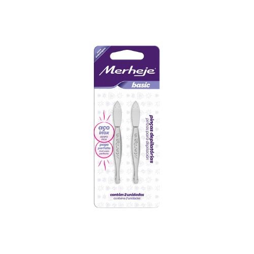 Pinça de Sobrancelha Merheje Basic Aço Inox Kit 2 Unidades Alta Precisão