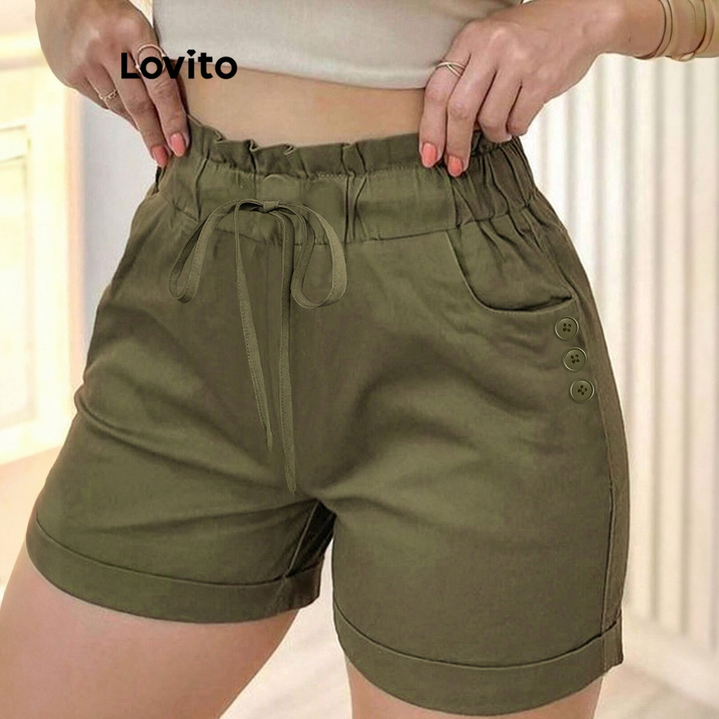 Lovito Shorts Casuais Com Bolsos Lisos Para Mulheres LBL17128 - Women Clothes