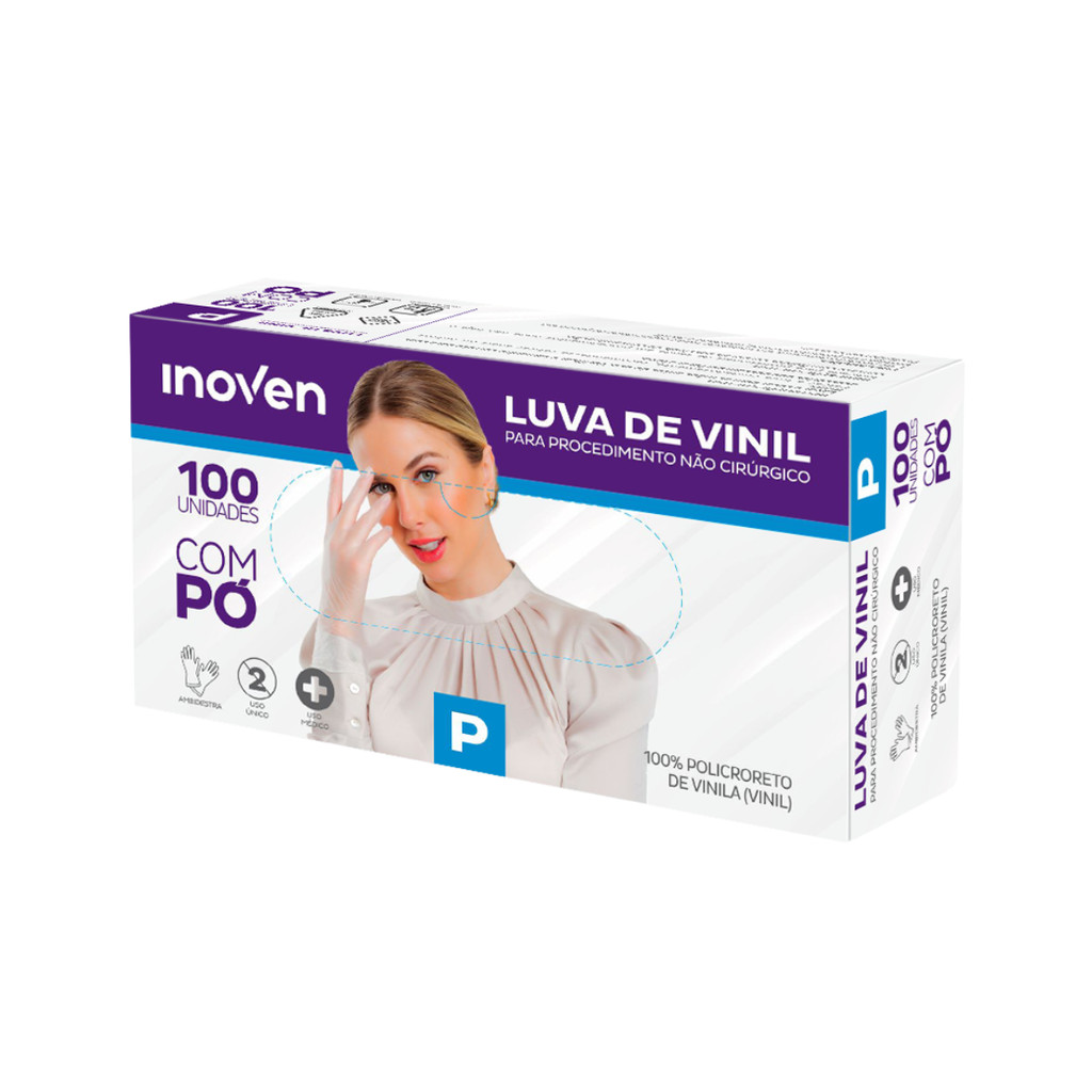 Luva Viníl com Pó Transparente P com 100 unidades Inoven em Oferta na Shopee