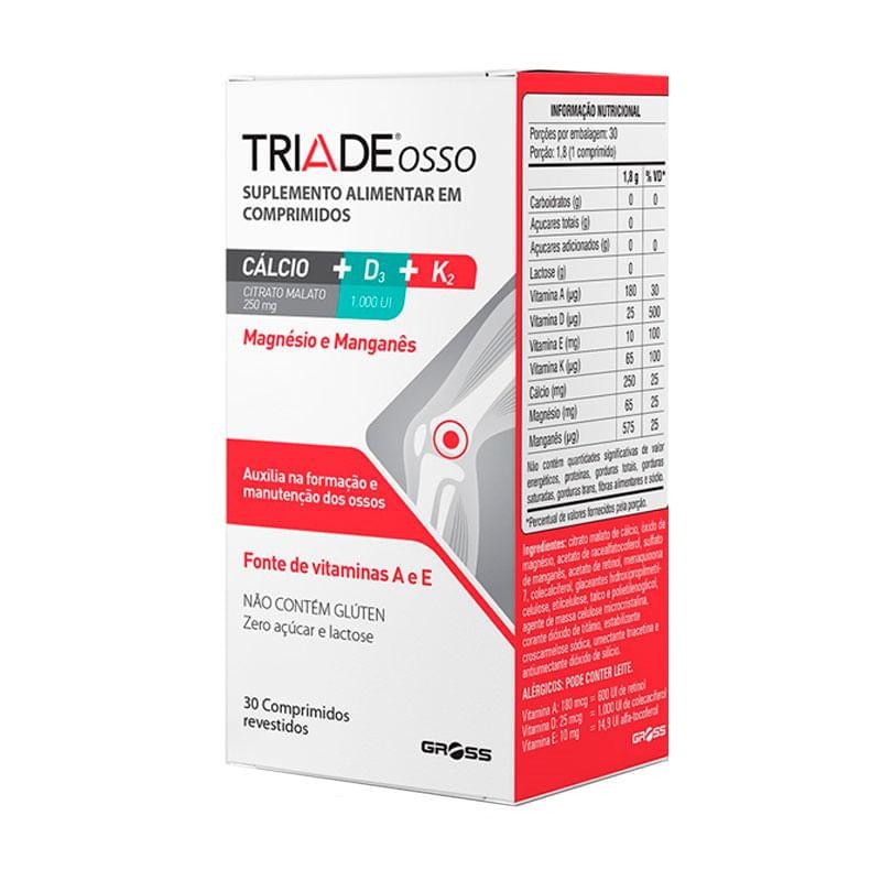 Suplemento Alimentar Triade Osso 30 Comprimidos Revestidos em Oferta na Shopee