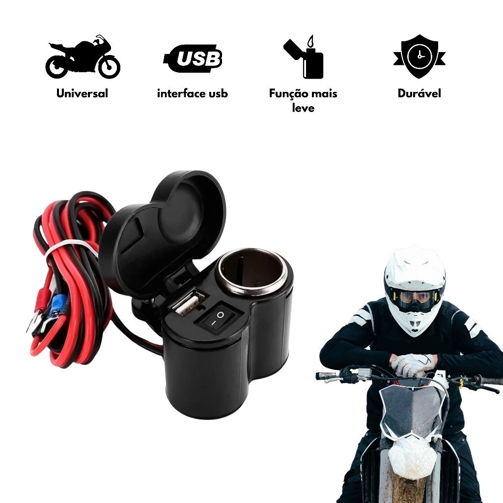Tomada para Moto USB 12V Acendedor Motocicleta Carregado