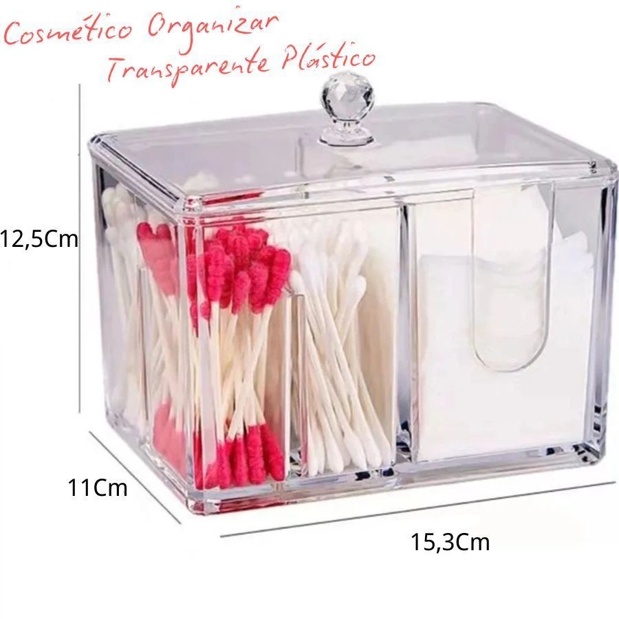 Cosmético Organizar Porta Com Tampa 15.3x11x12.5 Transparente Plástico Para Algodão Cotonete