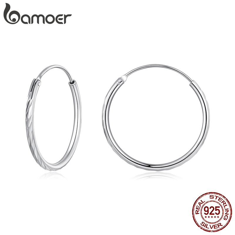 Brincos De Argola De Prata Esterlina 925 Bamoer Joias Gravadas Presentes Para Mulheres BSE1178 em Oferta na Shopee
