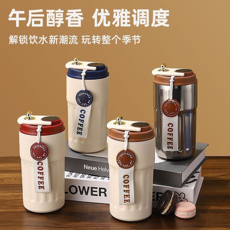 Copo Térmico Cafe personalizado Inox Portátil com tampa,420ml, Com LED Temperatura Antivaz...