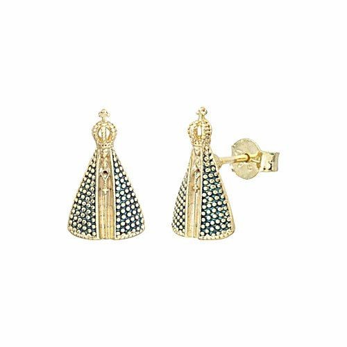 Brinco Nossa Senhora De Aparecida Folheado A Ouro 18k.