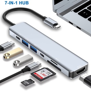 HUB 7 em 1 Tipo C USB HDTV 4K 30Hz Vídeo USB 3.0 USB 2.0 SD TF Cartão Slot Leitor de Dado…