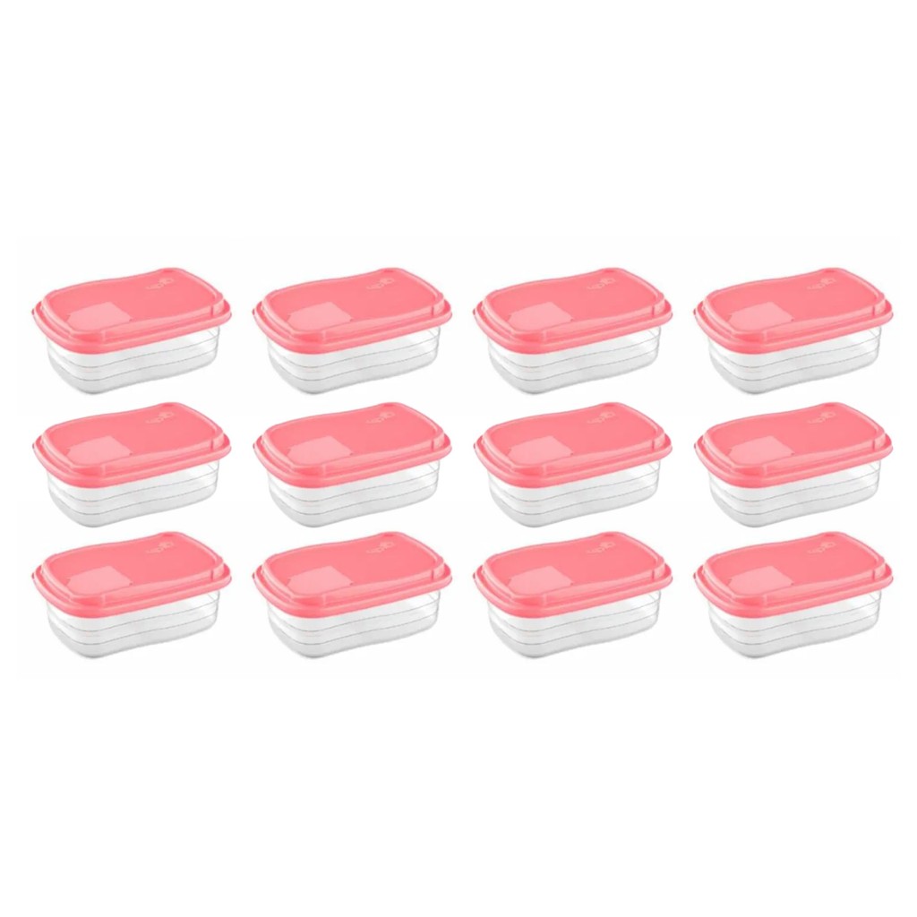 Kit 12 Container Freezer 330ml Com Tampa Plástico Microondas Retangular Versátil Prático