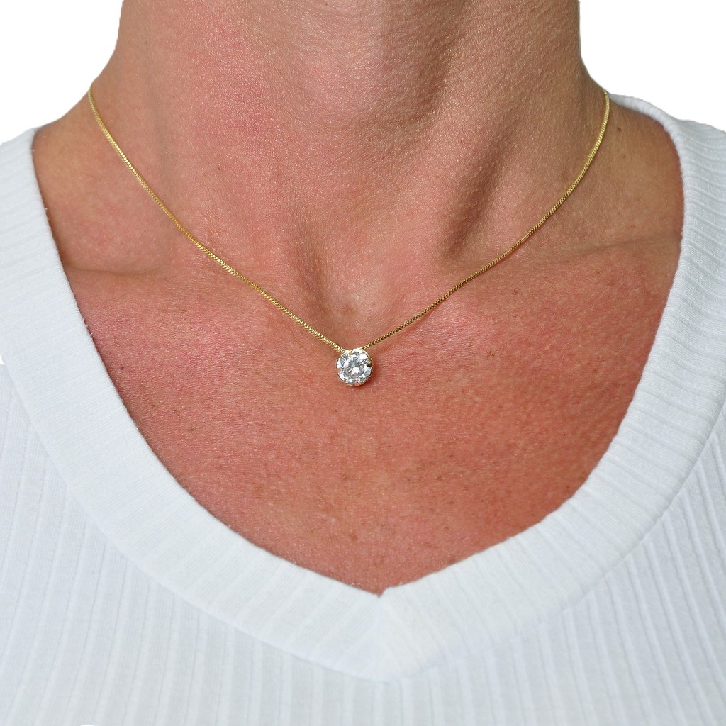 Colar Gargantilha Pingente Ponto de Luz 8mm Dourado Feminino Semi Joia Banhado a Ouro 18k