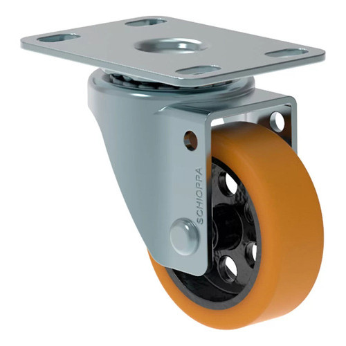 Rodizio Giratorio Placa 50mm Roda Zamak E Poliuretano Anti Risco Silencioso Schioppa Moveis Carrinho 80kg