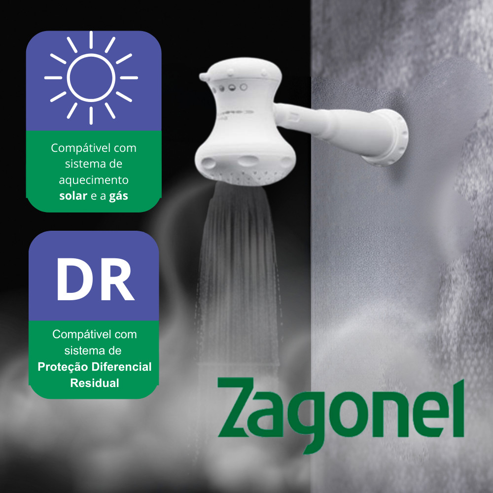 Chuveiro Ducha Elétrica 220V 5700W 127V 5400W Zagonel Gorducha Banheiro Branco Segurança Alta Vazão 4 Temperaturas · foto 2