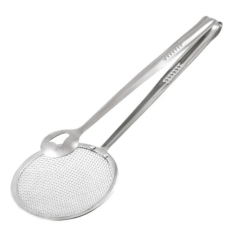 Escumadeira Com Pinça Pegador Inox Para Pegar E Escorrer Fritura em Oferta na Shopee