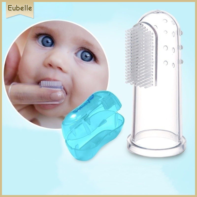 Escova de Dentes Baby Thumb Látex de Silicone para Limpeza Língua Massageador de Gengiva com Estojo