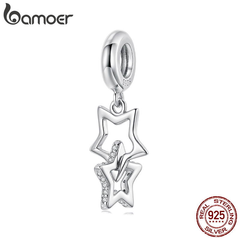 Bamoer 925 Prata Esterlina Jóias Inteligente Luz Das Estrelas Pingente Pulseira
