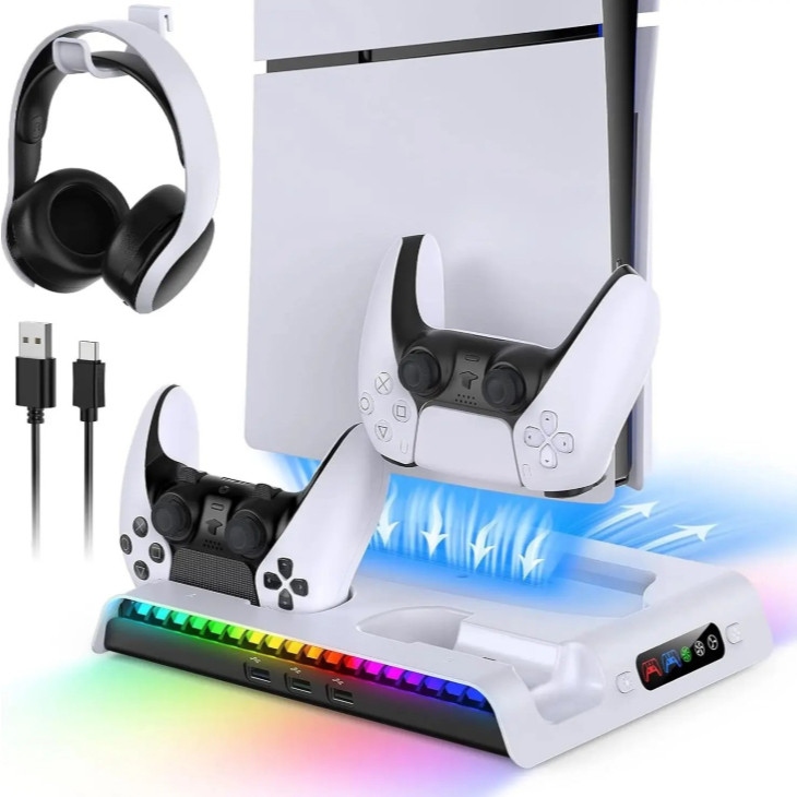 Suporte Base Vertical PS5 Slim Com Led RGB Carregador Fan em Oferta na Shopee