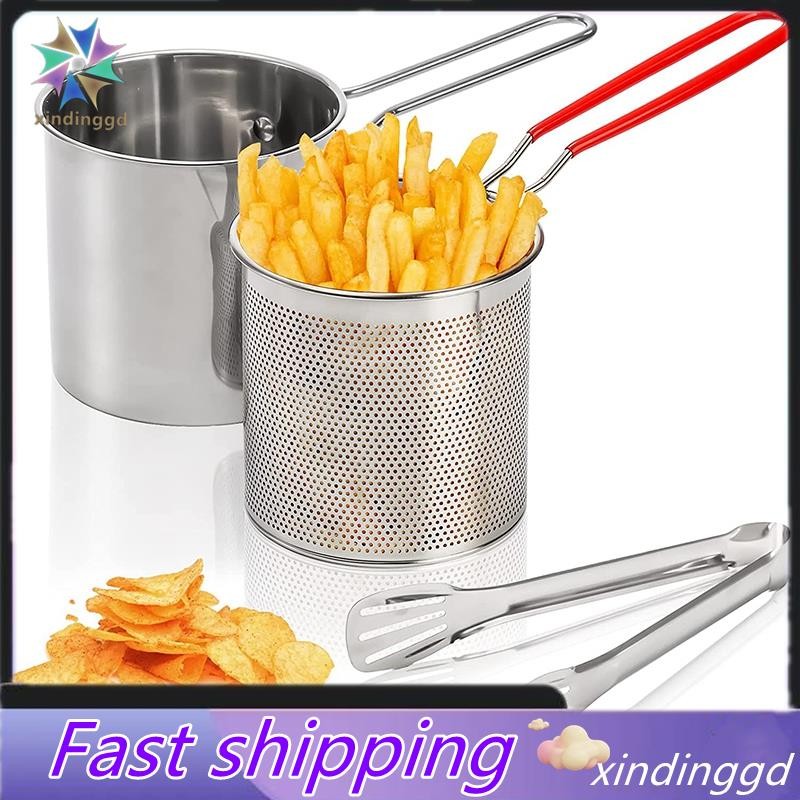 Frigideira Profunda De Aço Inoxidável Com Cesta De Filtro Para Batatas Fritas E Frango